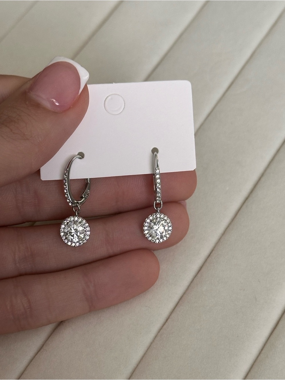 Authentic Swarovski Crystal Drop Hoop Earrings Rhodium Plated - Picture 2 of 8